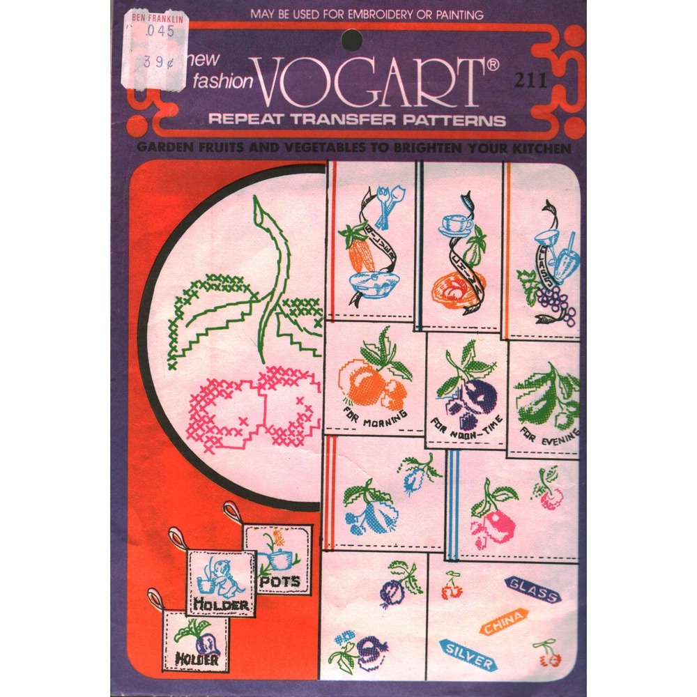 Vintage Vogart 211 Repeat Transfer Patterns Garden Fruits Vegetables Embroidery